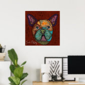 ブルド熱狂するフランスのッグの犬の顔の手絵を描で ポスター (ホームオフィス)