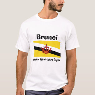 ブルネイの旗+地図+テキストTシャツ Tシャツ