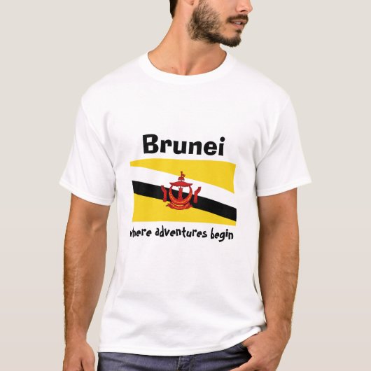 ブルネイの旗+地図+テキストTシャツ Tシャツ (正面)