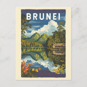 ブルネイパインターリーイラストレーショントラベルアートヴィンテージ ポストカード