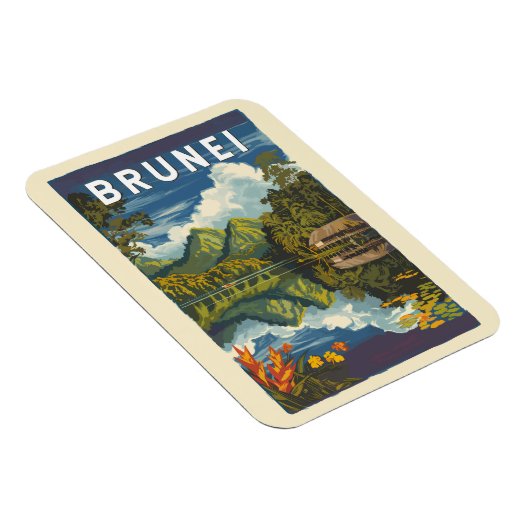 ブルネイパインターリーイラストレーショントラベルアートヴィンテージ マグネット (右側)