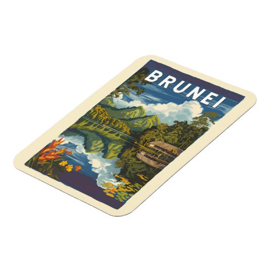 ブルネイパインターリーイラストレーショントラベルアートヴィンテージ マグネット (左側)