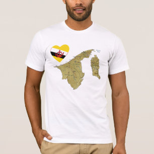 ブルネイ国旗のハートと地図Tシャツ Tシャツ