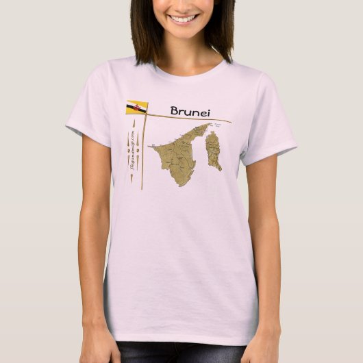 ブルネイ地図+国旗+タイトルTシャツ Tシャツ (正面)