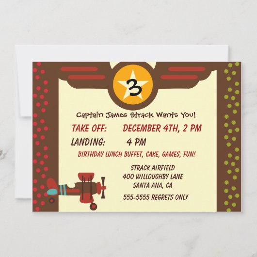 ブルネカスタマイズットボーイパイロット誕生日招待状 招待状 (裏面)
