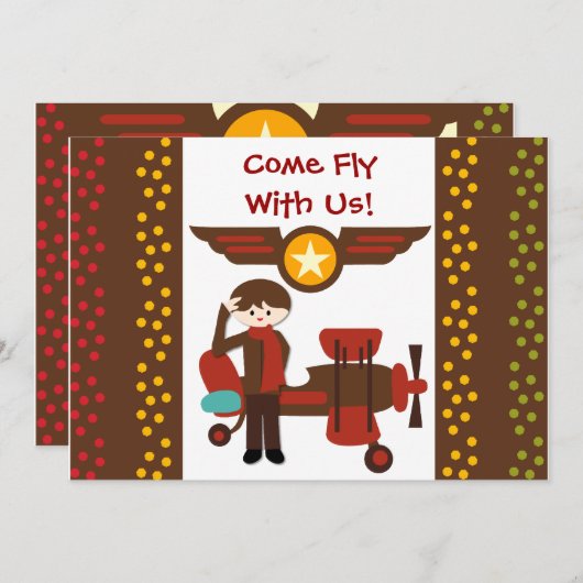 ブルネカスタマイズットボーイパイロット誕生日招待状 招待状 (正面/裏面)