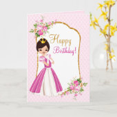 ブルネッかわいらしトプリンセス誕生日グリーティングカード カード (黄色い花)