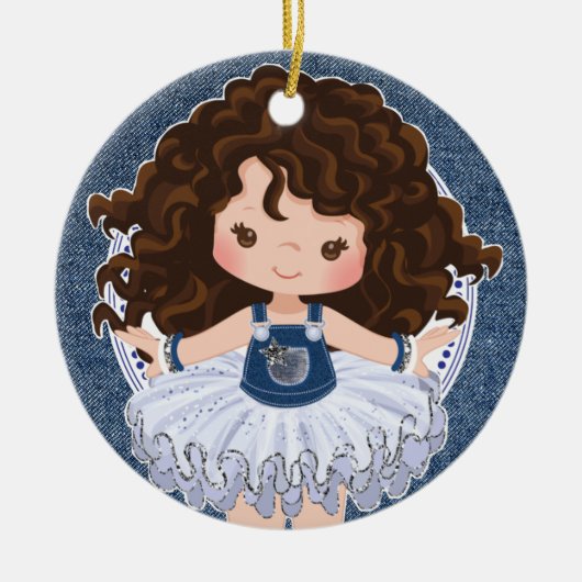 ブルネットかわいこちゃんデニム&ダイアモンズクリスマス セラミックオーナメント (正面)