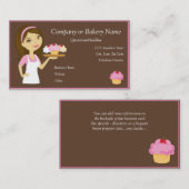 ブルネットかピンクのカップケーキのパン屋かベーカリーの名刺 名刺 (正面/裏面)