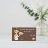 ブルネットかピンクのカップケーキのパン屋かベーカリーの名刺 名刺 (スタンド正面)