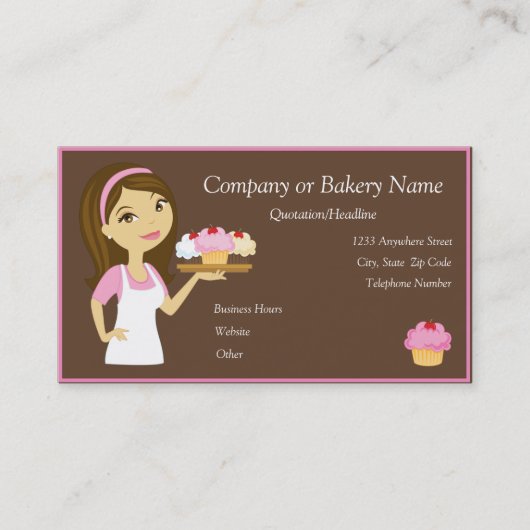 ブルネットかピンクのカップケーキのパン屋かベーカリーの名刺 名刺 (正面)