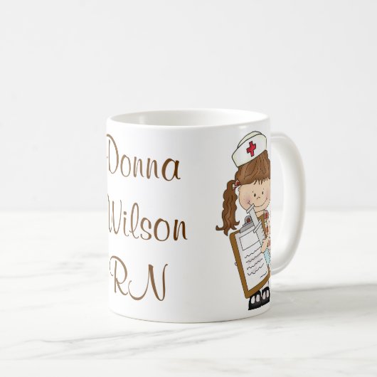 ブルネットのナースのギフトを個人化して下さい! コーヒーマグカップ (正面右)