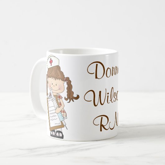 ブルネットのナースのギフトを個人化して下さい! コーヒーマグカップ (正面左)