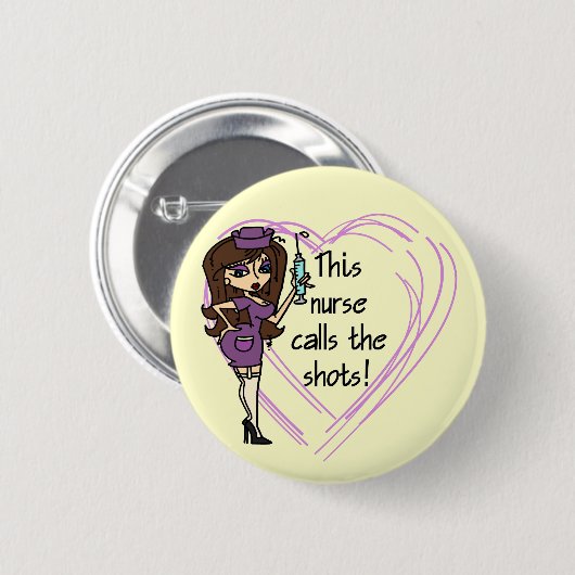ブルネットのナースのTシャツおよびギフト 缶バッジ (正面&裏面)