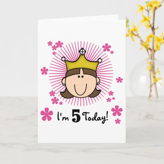 ブルネットのプリンセスの第5誕生日のTシャツおよびギフト カード (黄色い花)