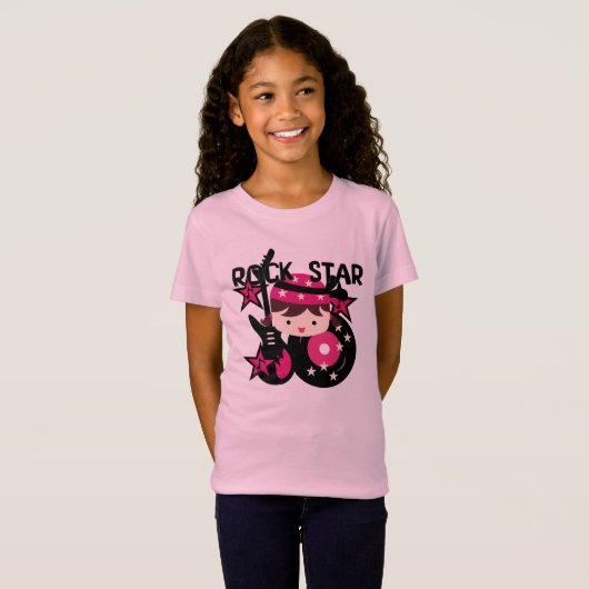 ブルネットのロックスターの女の子 Tシャツ (正面フル)