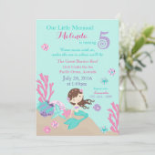 ブルネットの人魚の第5誕生日の招待状 招待状 (スタンド正面)