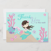 ブルネットの人魚は感謝していしています サンキューカード (正面)
