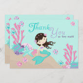 ブルネットの人魚は感謝していしています サンキューカード (正面/裏面)