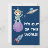 ブルネットの女の子の宇宙飛行士の誕生日の招待状 招待状 (裏面)