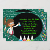 ブルネットの女の子の気違いの科学者のパーティの招待状 招待状 (正面/裏面)