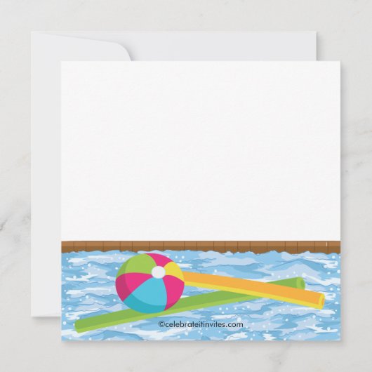 ブルネットの女の子の誕生日のプールのパーティの招待状 招待状 (裏面)