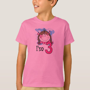 ブルネットの女の子私は3才です Tシャツ
