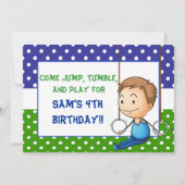 ブルネットの男の子の体操の誕生日の招待状 招待状 (裏面)