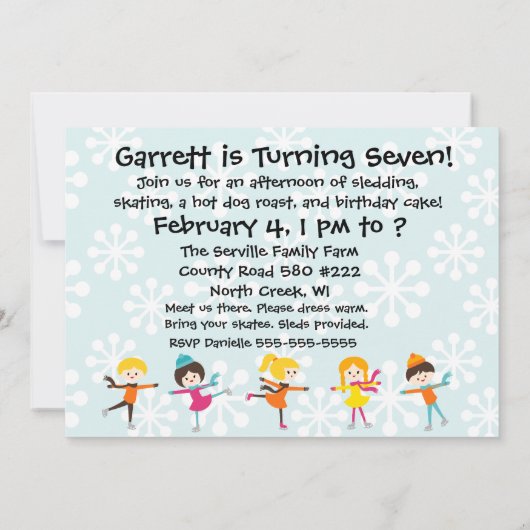 ブルネットの男の子の誕生日のスケートで滑るのパーティの招待状 招待状 (裏面)