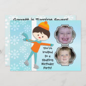 ブルネットの男の子の誕生日のスケートで滑るのパーティの招待状 招待状 (正面/裏面)