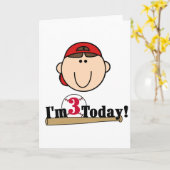 ブルネットの男の子の野球の第3誕生日のTシャツ カード (黄色い花)