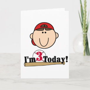 ブルネットの男の子の野球の第3誕生日のTシャツ カード
