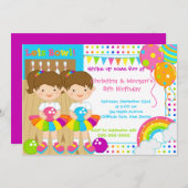 ブルネットは女の子のボーリングの誕生会を結び付けます 招待状 (正面/裏面)