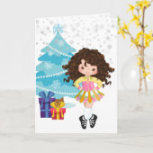 ブルネットアイリッシュダンサーウィンタークリスマスホリデー カード (黄色い花)