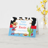 ブルネットカウボーイウェスタンバースデーパーティー カード (黄色い花)