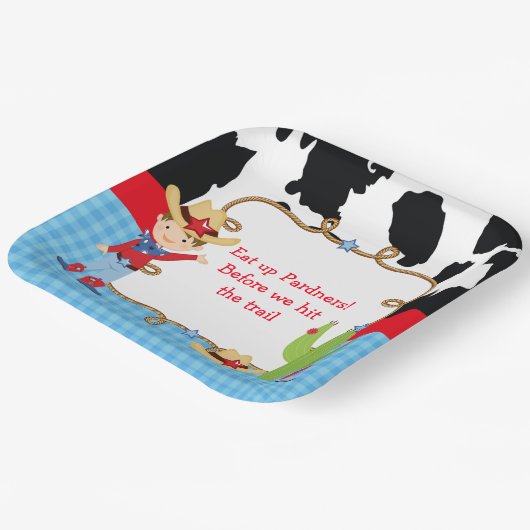 ブルネットカウボーイウェスタンバースデーパーティー ペーパープレート (傾斜あり)