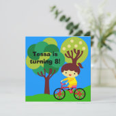 ブルネットガールオン自転車誕生日招待状 招待状 (スタンド正面)