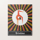 ブルネットガールギムナスト体操金ゴールドオレンジ名 ジグソーパズル (縦)