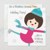 ブルネットガールスケートで滑る誕生日招待状 招待状 (正面/裏面)