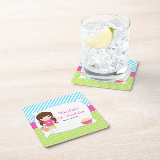 ブルネットガールスリーポバースランバーパーティー スクエアペーパーコースター (インサイチュ)