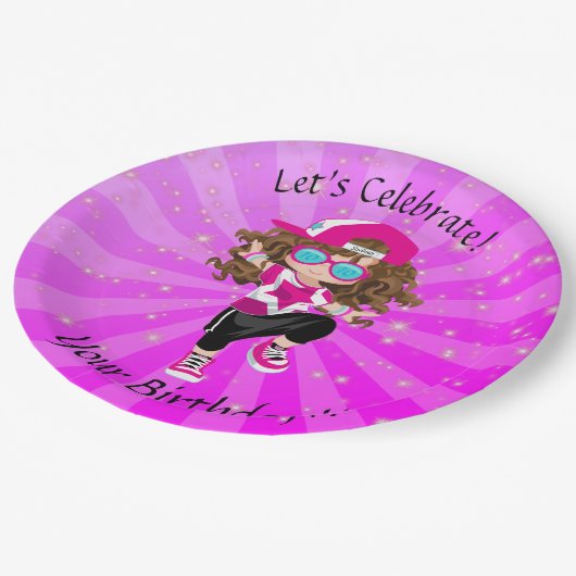 ブルネットガールズヒップホップダンスハッピーバースデーパーティー ペーパープレート (アングル)
