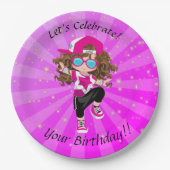ブルネットガールズヒップホップダンスハッピーバースデーパーティー ペーパープレート (正面)