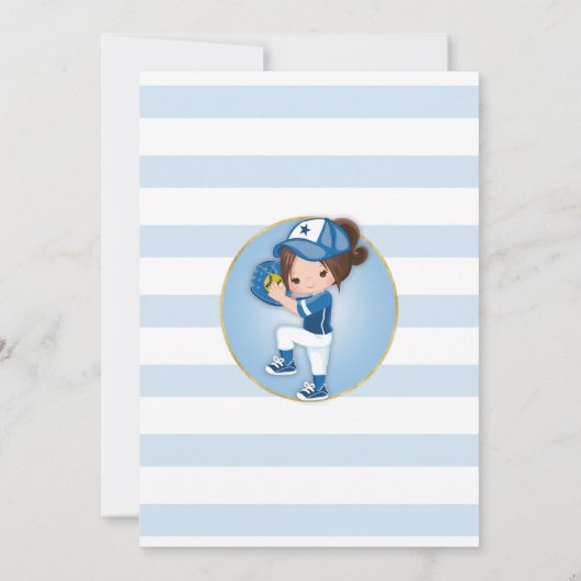 ブルネットガールズブルーソフトボール誕生日招待状 招待状 (裏面)