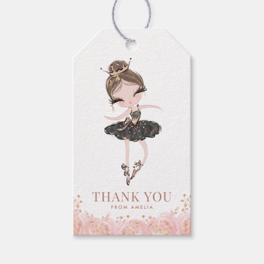 ブルネットガールバレリーナインブラックドレス誕生日 ギフトタグ (正面)