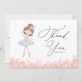 ブルネットガールバレリーナインホワイトドレス誕生日 サンキューカード