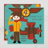 ブルネットガールパイロット誕生日招待状 招待状 (正面/裏面)