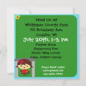 ブルネットガールパーティーインザパーク誕生日招待状 招待状 (裏面)