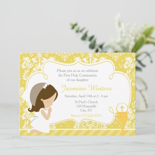 ブルネットガールファースト金ゴールドダマスク 招待状 (スタンド正面)