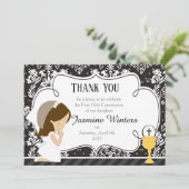 ブルネットガールファースト・コミュニオンダマスク サンキューカード (スタンド正面)