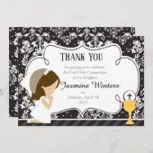 ブルネットガールファースト・コミュニオンダマスク サンキューカード (正面/裏面)